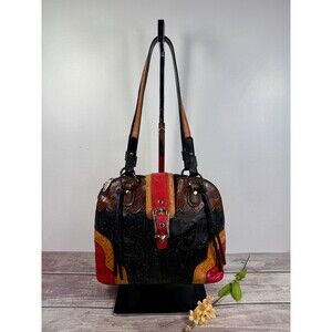 Vintage MC Marc Chantal leather multi-color retro embossed western shoulder bag
